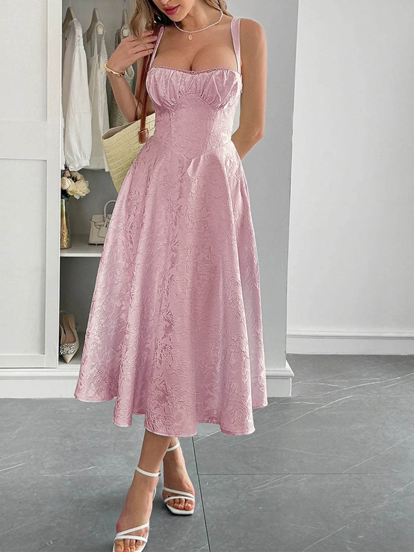 Lace-Up Sleeveless Midi Dress Pink Pretty Picks