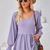 V-Neck Lantern Sleeve Blouse Lavender Pretty Picks