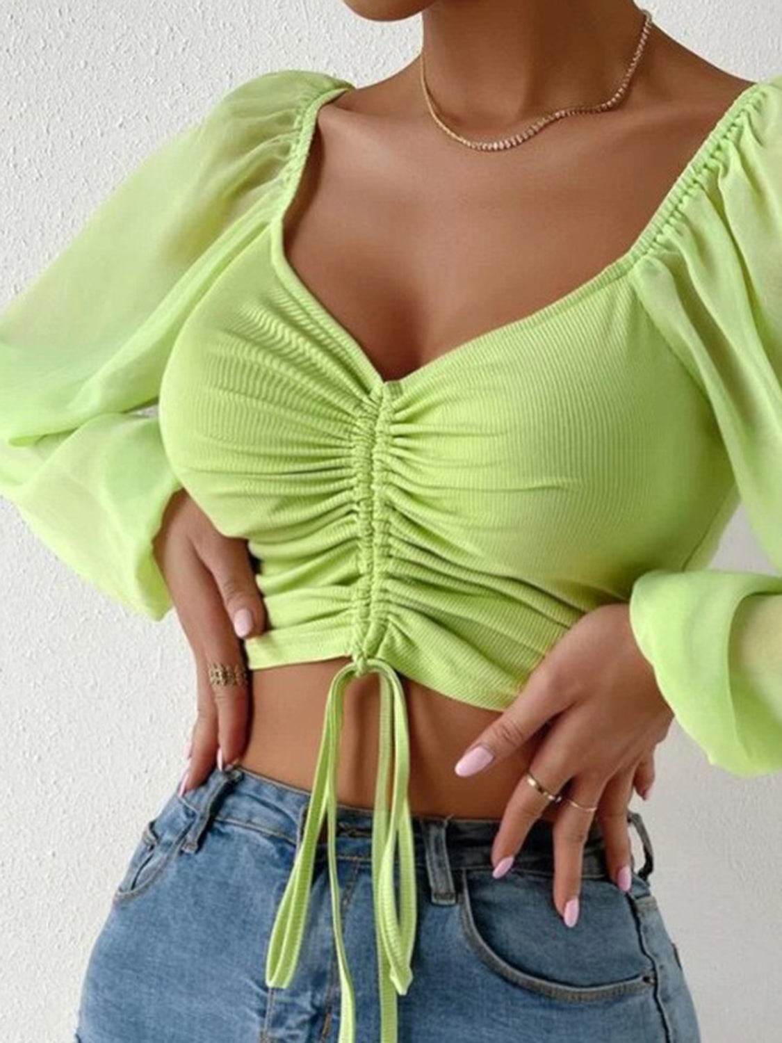 Drawstring Sweetheart Neck Cropped Top Pretty Picks